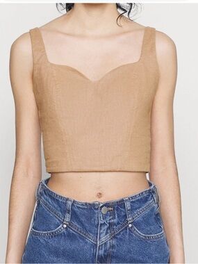 Abercrombie & Fitch Tan Sweetheart linen Crop Top size XS